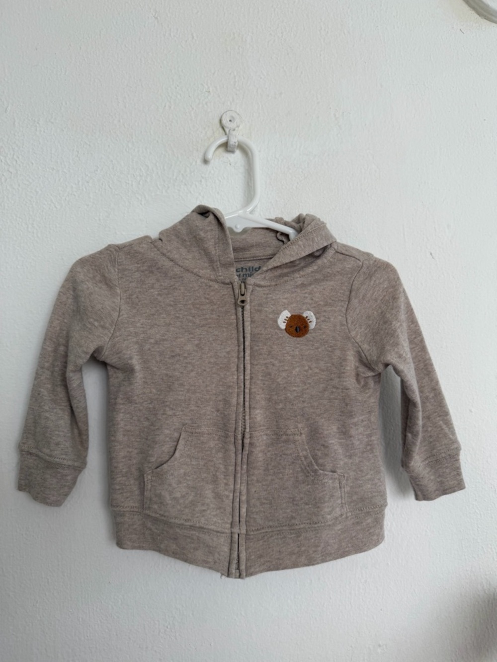 Carter's Neutral Beige Jacket with Koala Embroidered and Koala ears in hoodie.